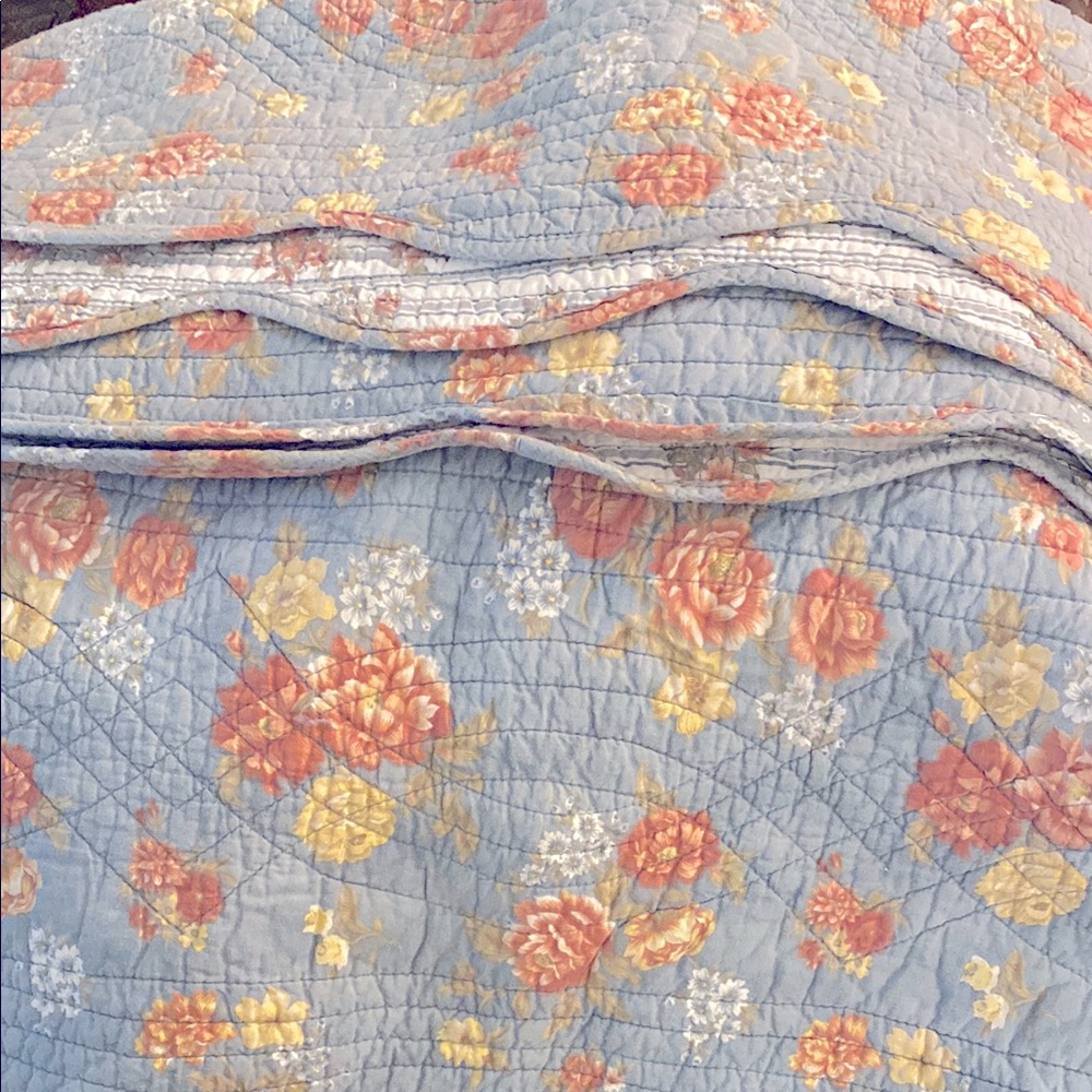 Charming Floral Quilt in Blue and Orange